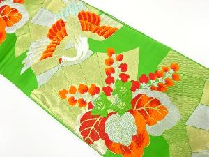 アンティーク　地紙に鶴・桐模様織り出し袋帯（着用可）